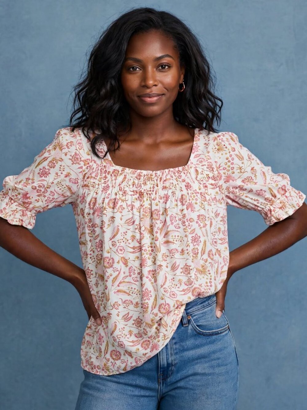 Lucky Brand  red and White floral top  XS